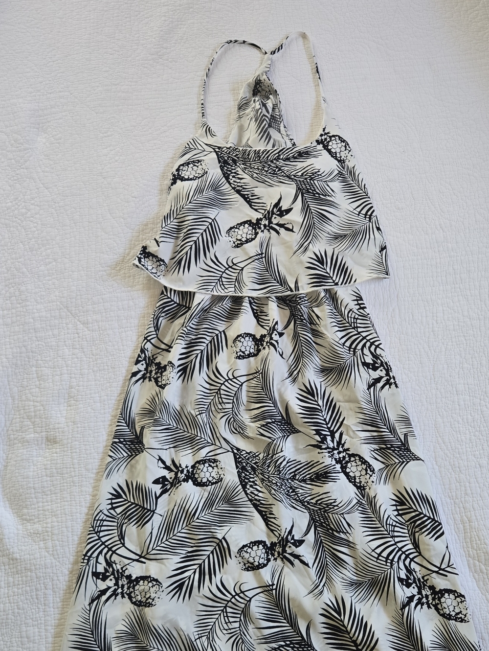 Black & White Tropical Maxi Dress with Halter Neck